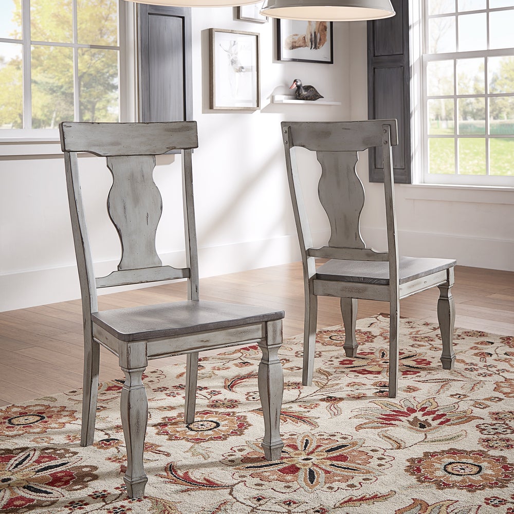 Eleanor Grey Two-Tone Square Turned Leg Wood Dining Chairs (Set of