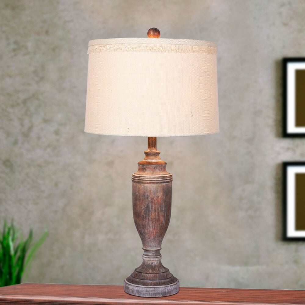 Fangio Lighting's #6246CABR 29.5 in. Distressed Formal Urn Resin Table Lamp in Cottage Antique Brown