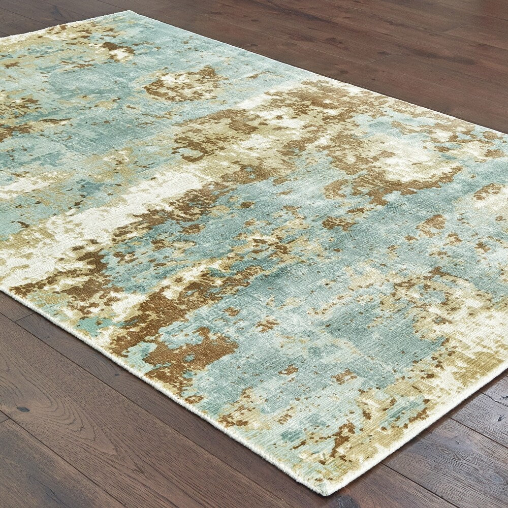 Khachatur Distressed High-Low Blue and Brown Soft Area Rug