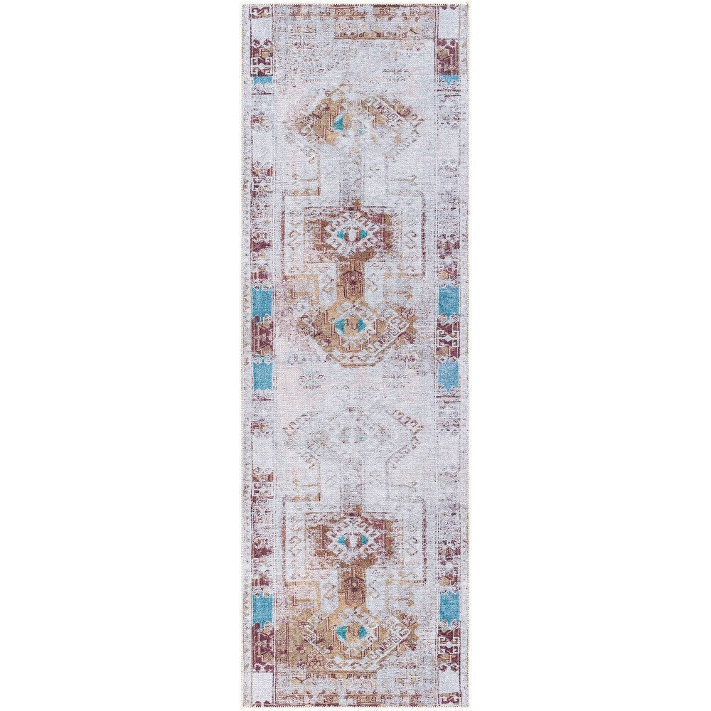 Distressed Aztec Printed Machine Washable Area Soft Rug