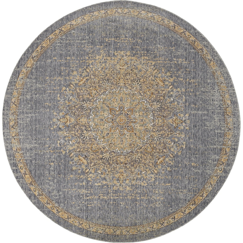 Wool Vintage Medallian Oriental Gold/Light Blue Soft Area Rug