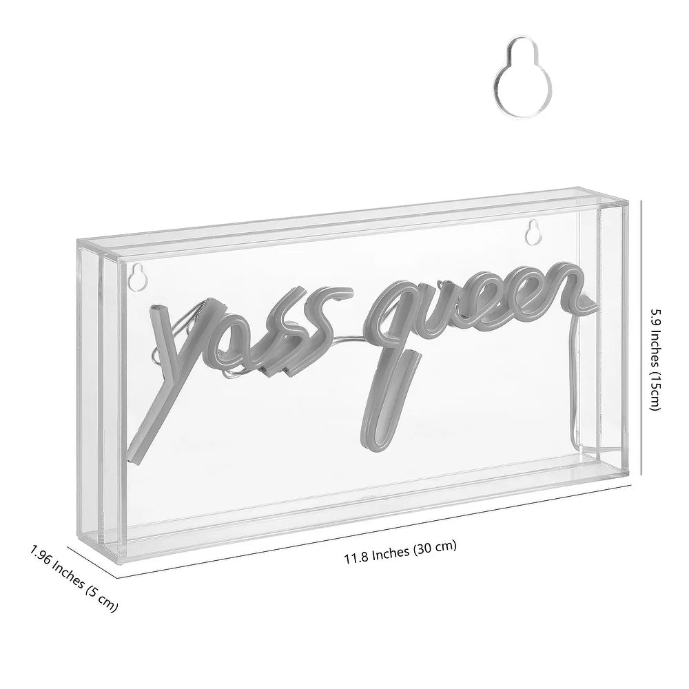 Hello Queen 11.8" Contemporary Glam Acrylic Box USB Operated LED Neon Light, Pink 1 Bulb