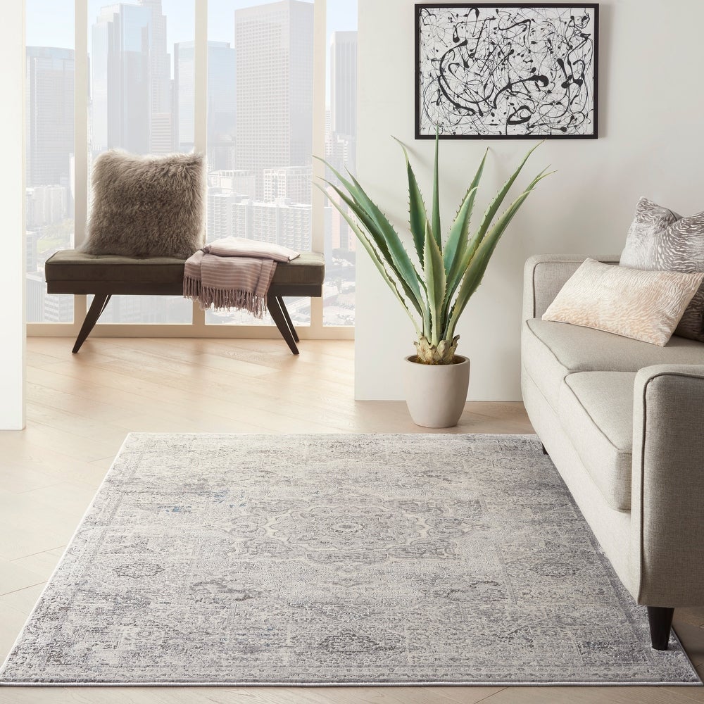 Sandra Ivory Dark Grey Center Medallion Soft Area Rug