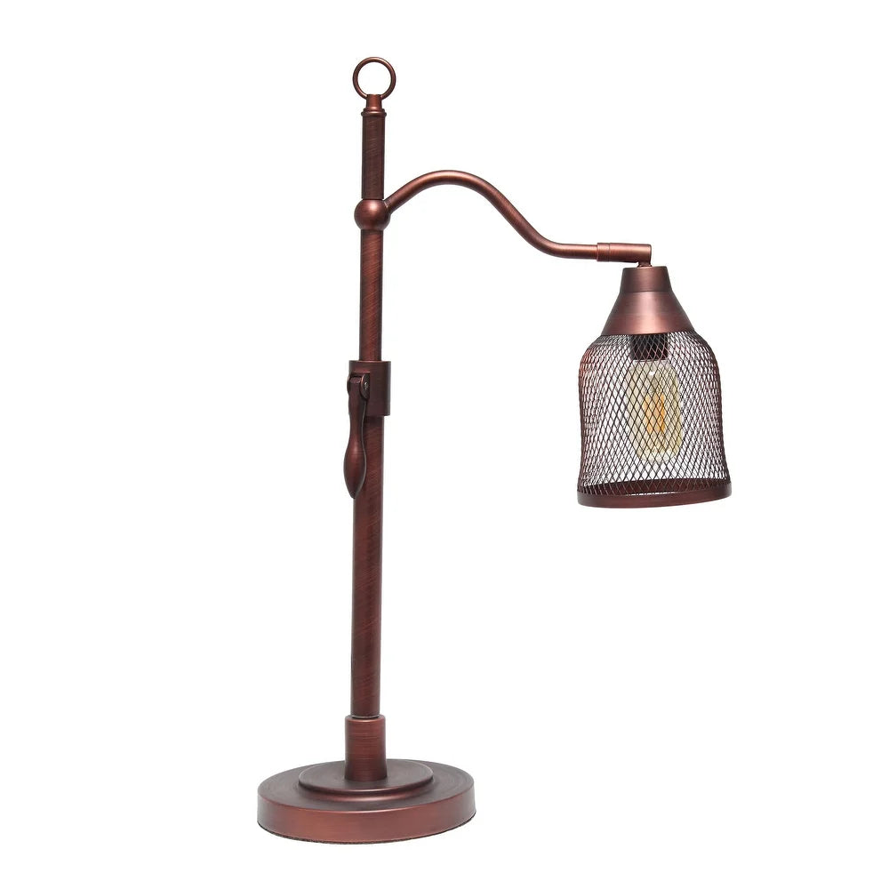 Lalia Home Vintage Arched Table Lamp with Iron Mesh Shade, Red Bronze