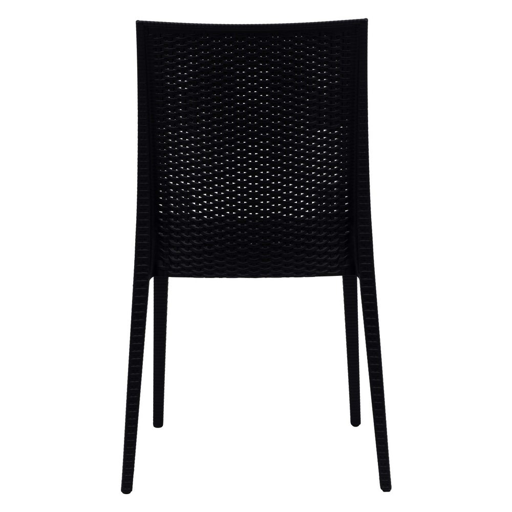 LeisureMod Weave Mace Indoor/Outdoor Dining Chair (Armless) - Black