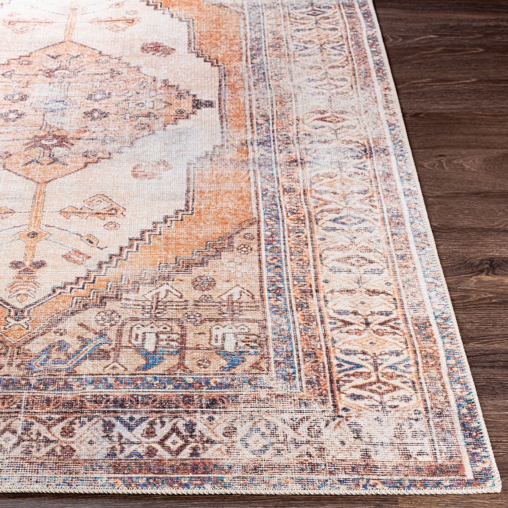 Distressed Medallion Printed Machine Washable Area Soft Rug