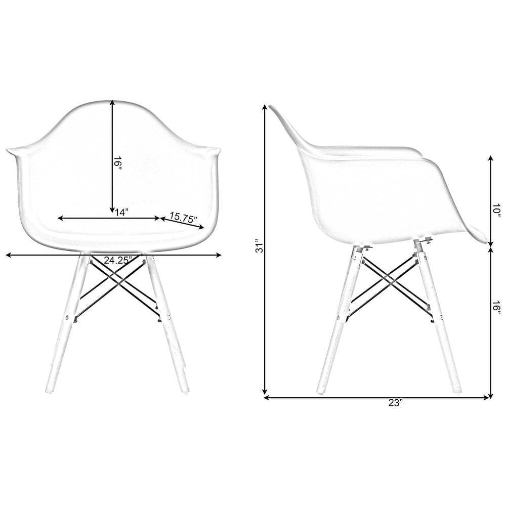 Mid-Century Modern Style Plastic DAW Shell Dining Arm Chair with Wooden Dowel Eiffel Legs