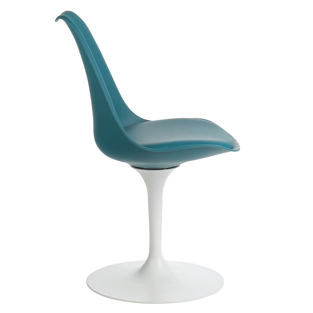 Mid-Century Modern Tulip Swivel Chair, Teal Leather