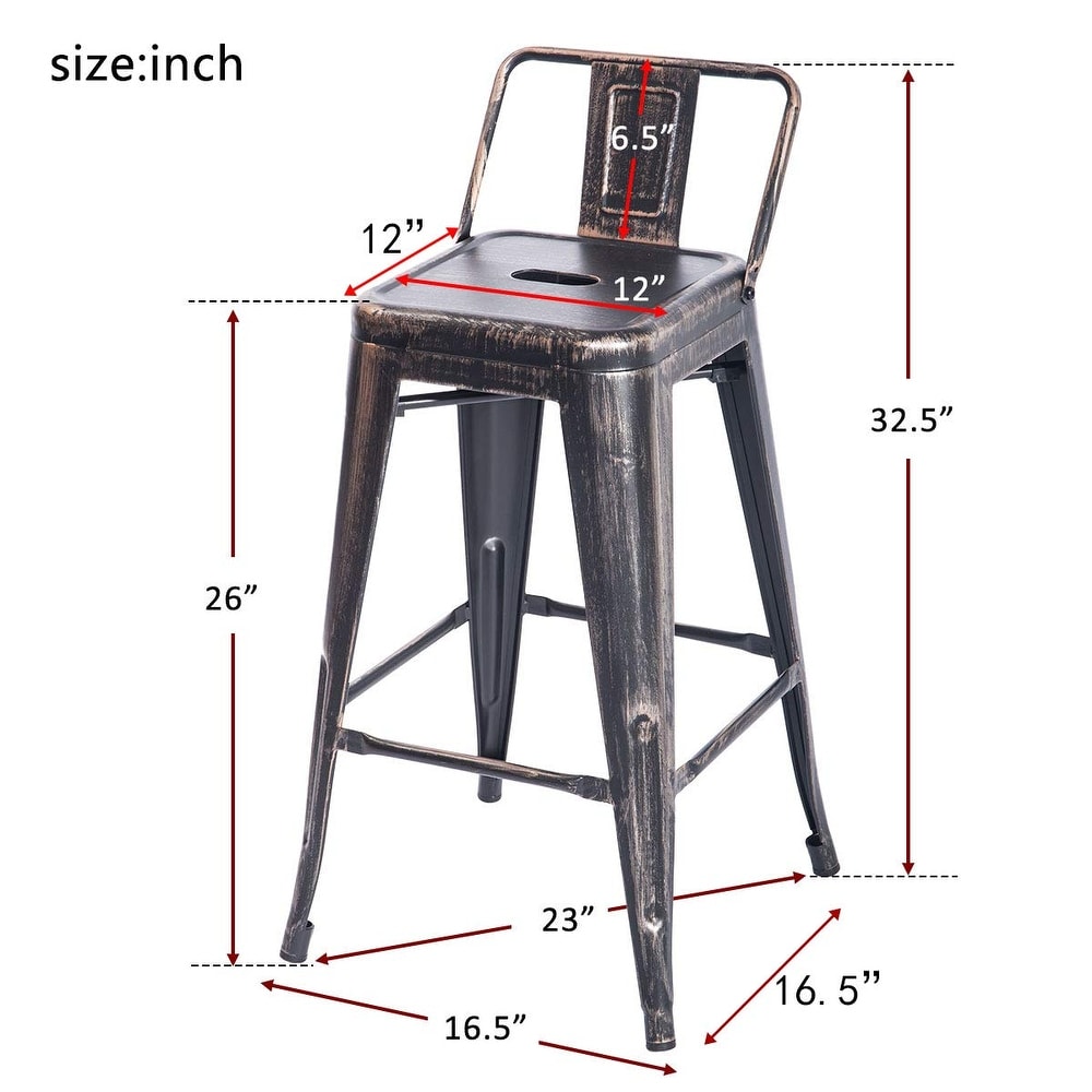 Moda Low Back Indoor and Outdoor Metal Chair Barstool Set of 2 Golden Black