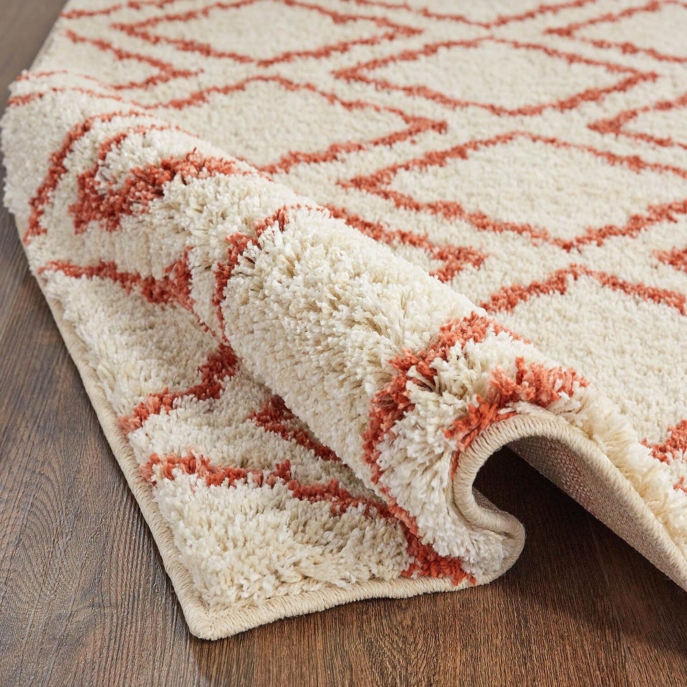 Home Magic Fret Coral Diamond Shag Area Rug