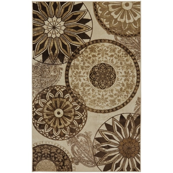Home Inspired India Boho Geometric Floral Medallion Area Rug Cream/Blue/Taupe
