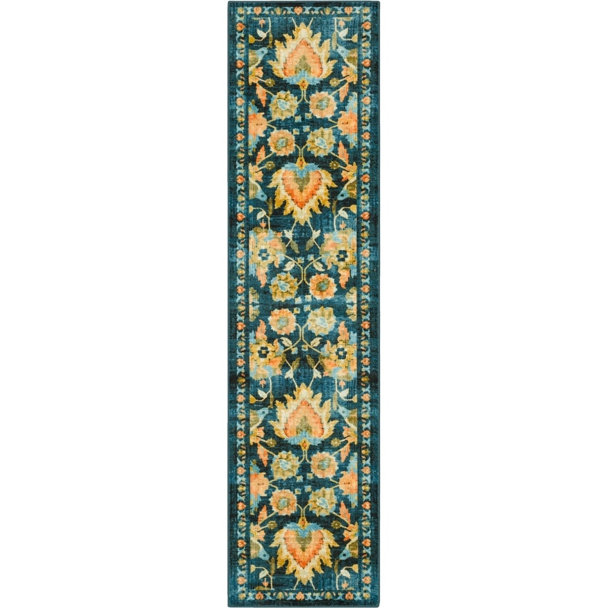 Home Pallava Floral Ornamental Area Rug Denim