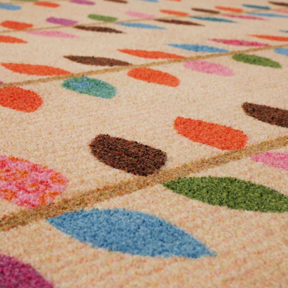 Home Vine Leaf Soft Area Rug Pink/Blue/Cream