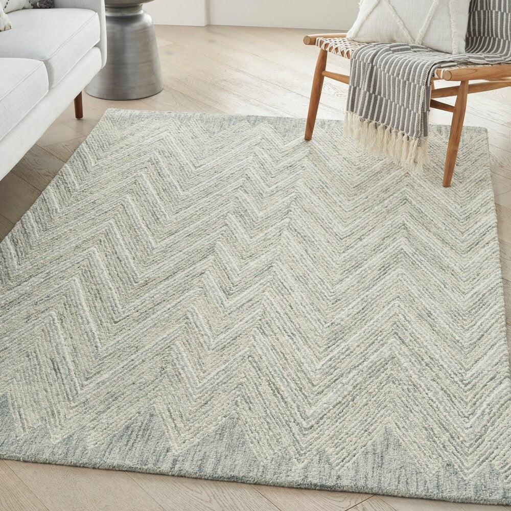 Interlock Contemporary Chevron Tufted Teal Soft Area Rug Joanna Home
