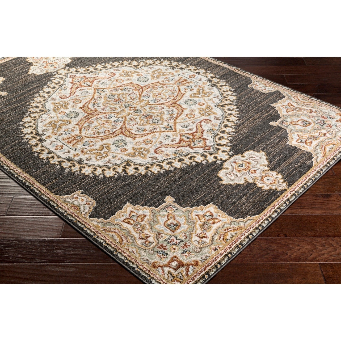 Vintage Medallion Black Tan Brown Area Rug