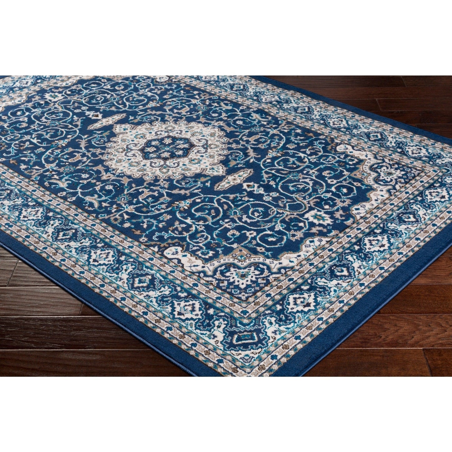 Traditional Medallion Navy Sky Blue Ivory Area Rug