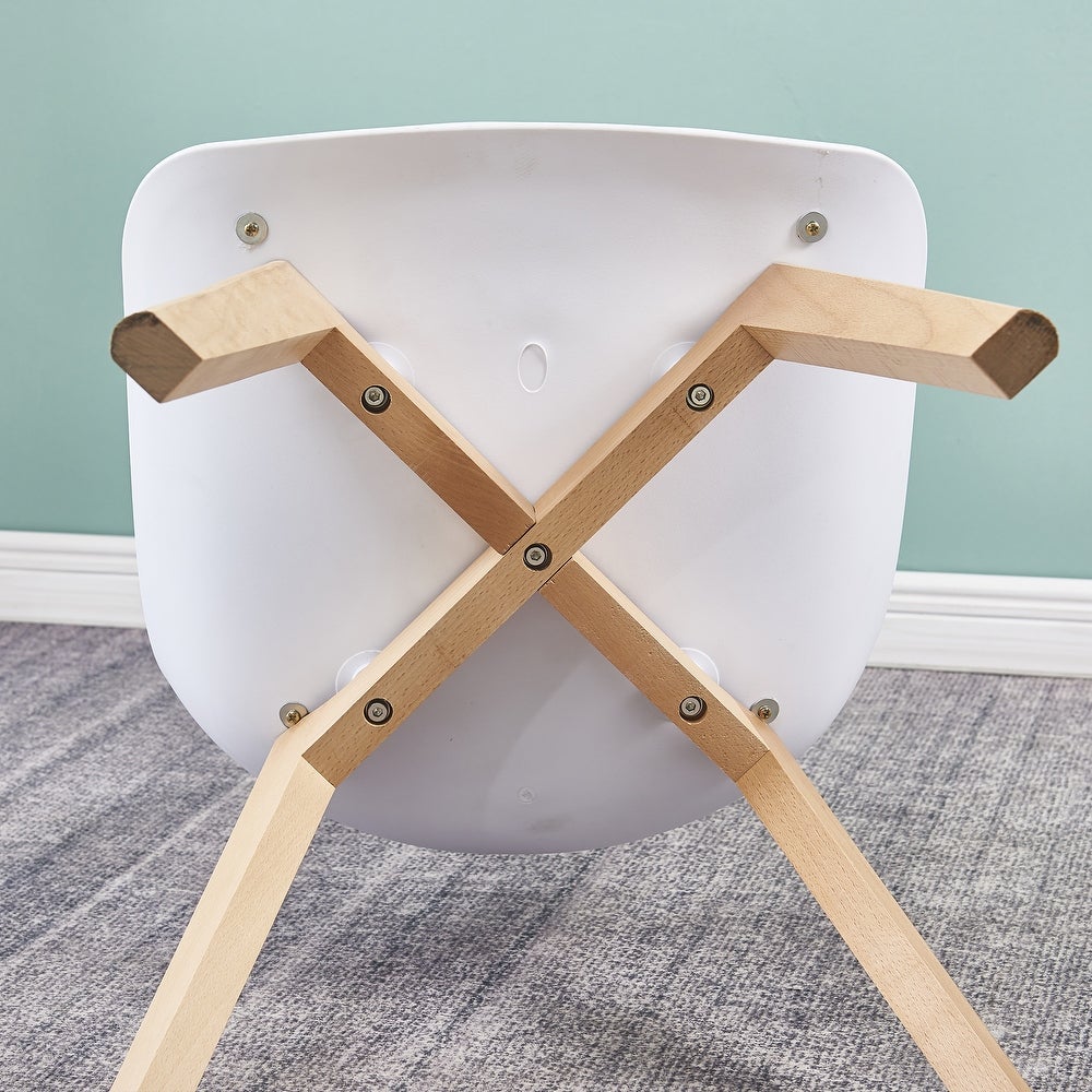 Plastic Chair for Living Room Dining Chair Bend-Resistant Home Chair with Wood Leg & Striped Leak Holes Backrest (set of 2 )