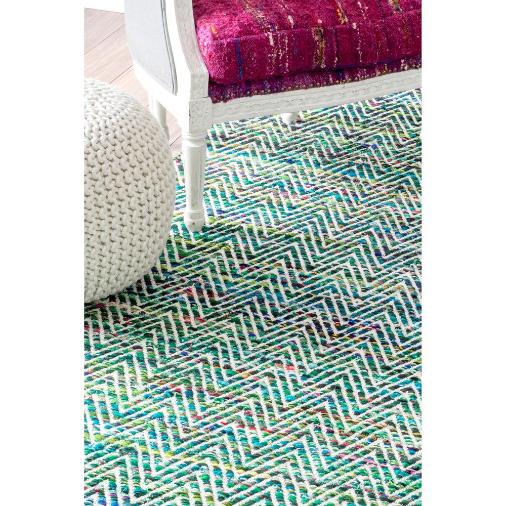 Handwoven Chevron Pattern Soft Green Texture Area Rug