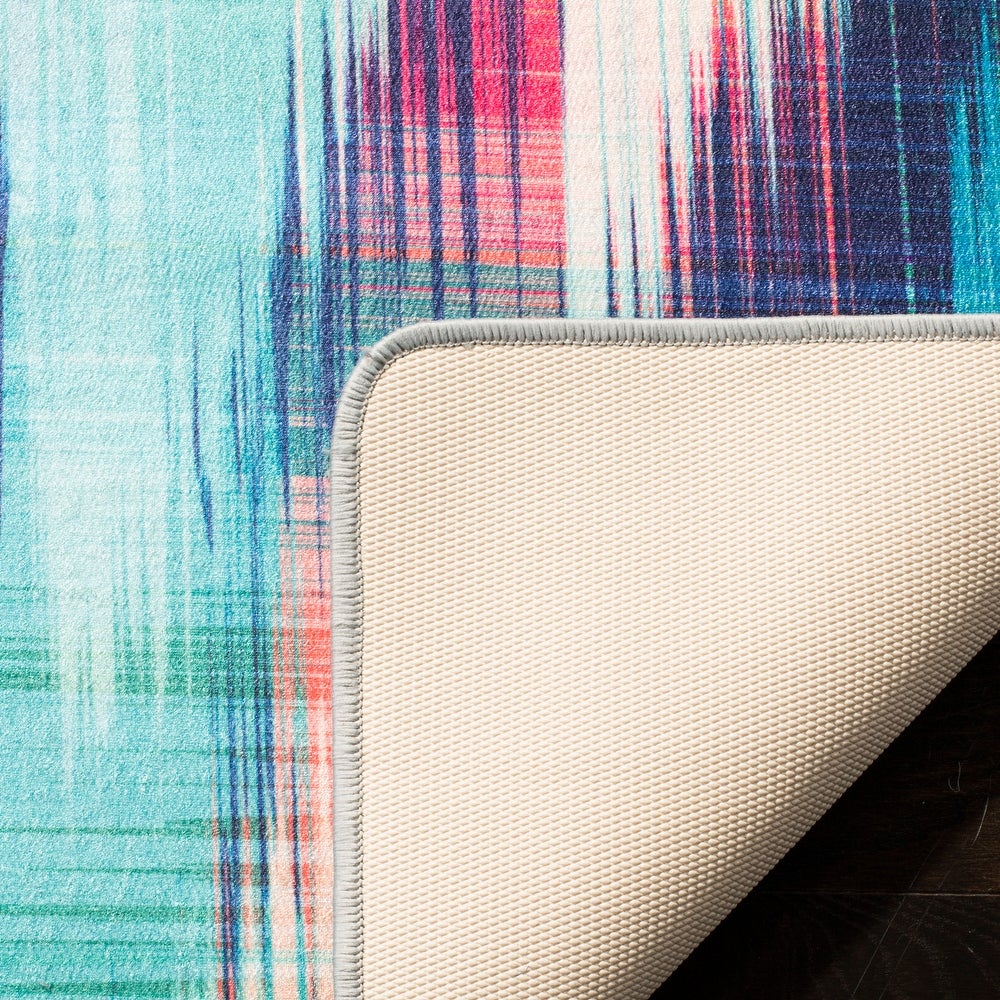 Daytona Phyliss Graphic Abstract Machine Washable Turquoise/Fuchsia Blue Soft Rug