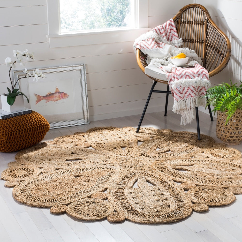 Handmade Natural Fiber Floral Jute Area Rug