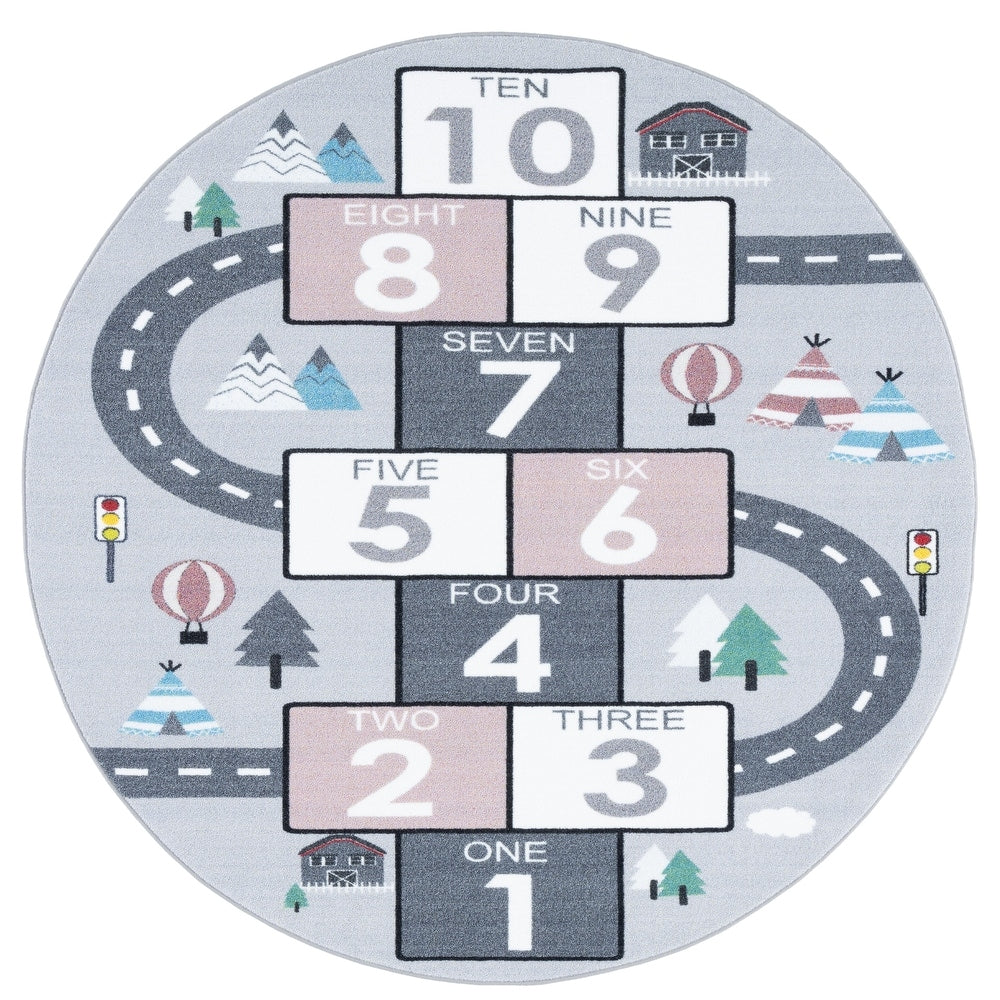 Kids Playhouse Arendine Hopscotch Machine Washable Area Rug Grey/Blue