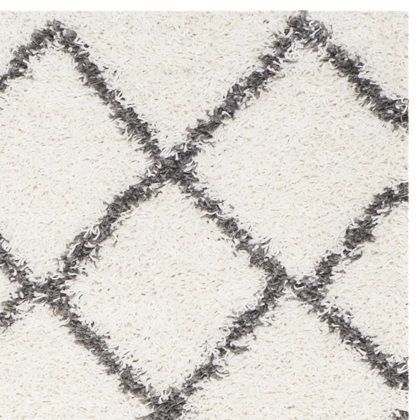 Luxurious Ivory and Dark Grey/Gray Area Rug Shags