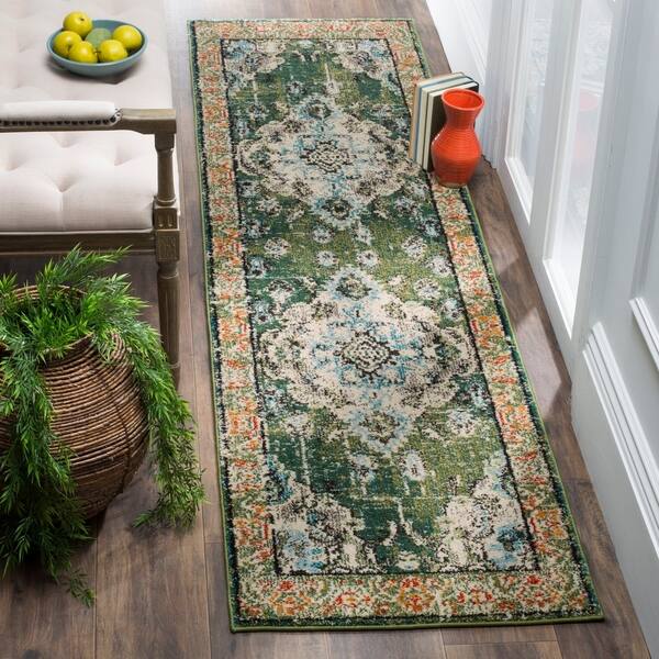 Distressed Forest Green Light Blue Soft Area Rug