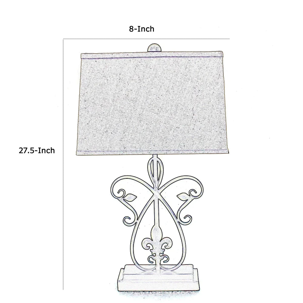 Scroll Design Metal Table Lamp with Rectangular Tier Base, Black