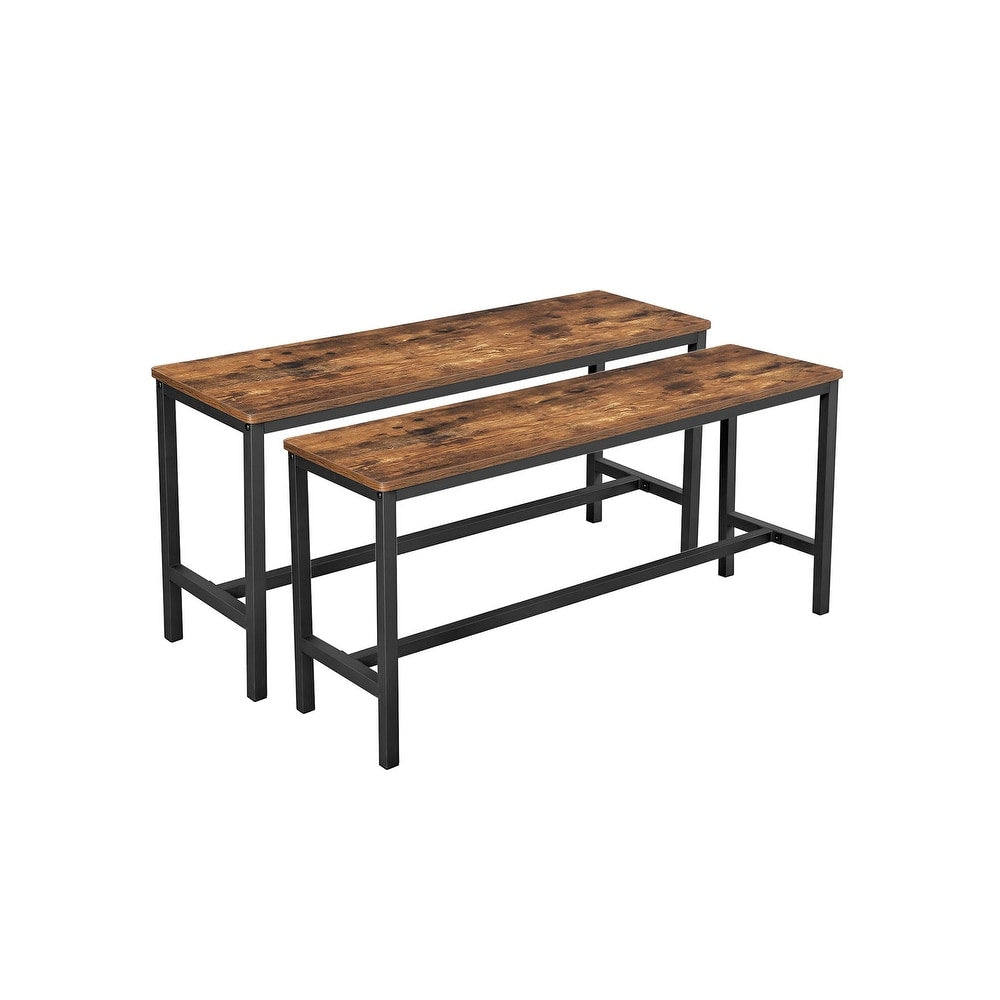 Set of 2 Dining Table Benches Rustic Brown - 42.5"L x 12.8"W x 19.7"H (108 x 32.5 x 50 cm)