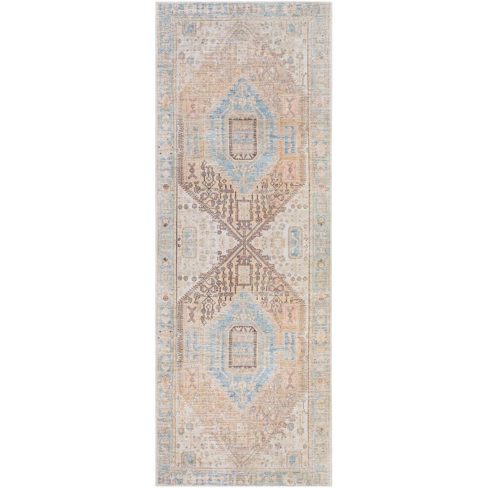 Distressed Medallion Machine Washable Area Soft Rug
