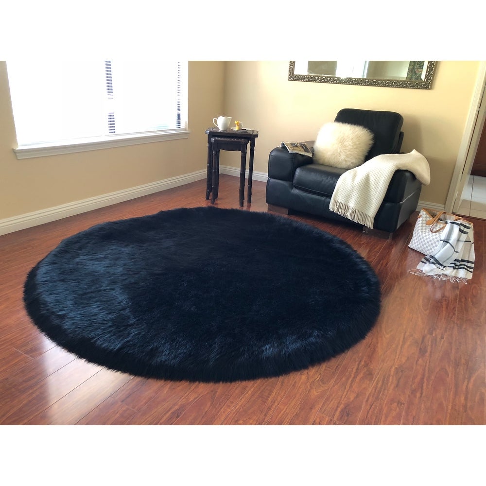 Nansen Luxurious Faux Sheepskin Round Shag Soft Area Rug