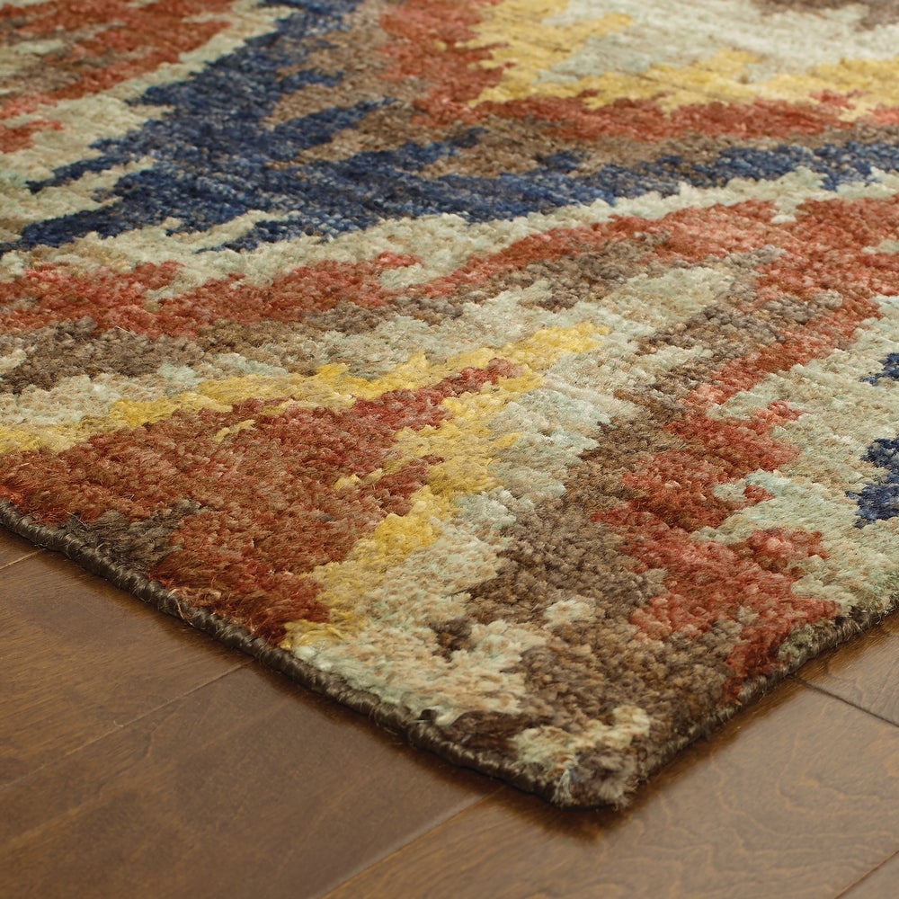 Ansley Ikat Chevron Red/ Gold Soft Area Rug