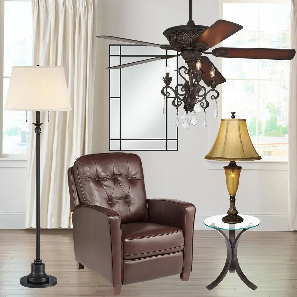 Traditional Table Lamp with Nightlight 30" Tall Antique Bronze Glass Flared Bell Shade