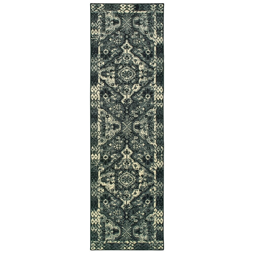Moss Medallion Black/ Ivory Micro Fiber Soft Area Rug
