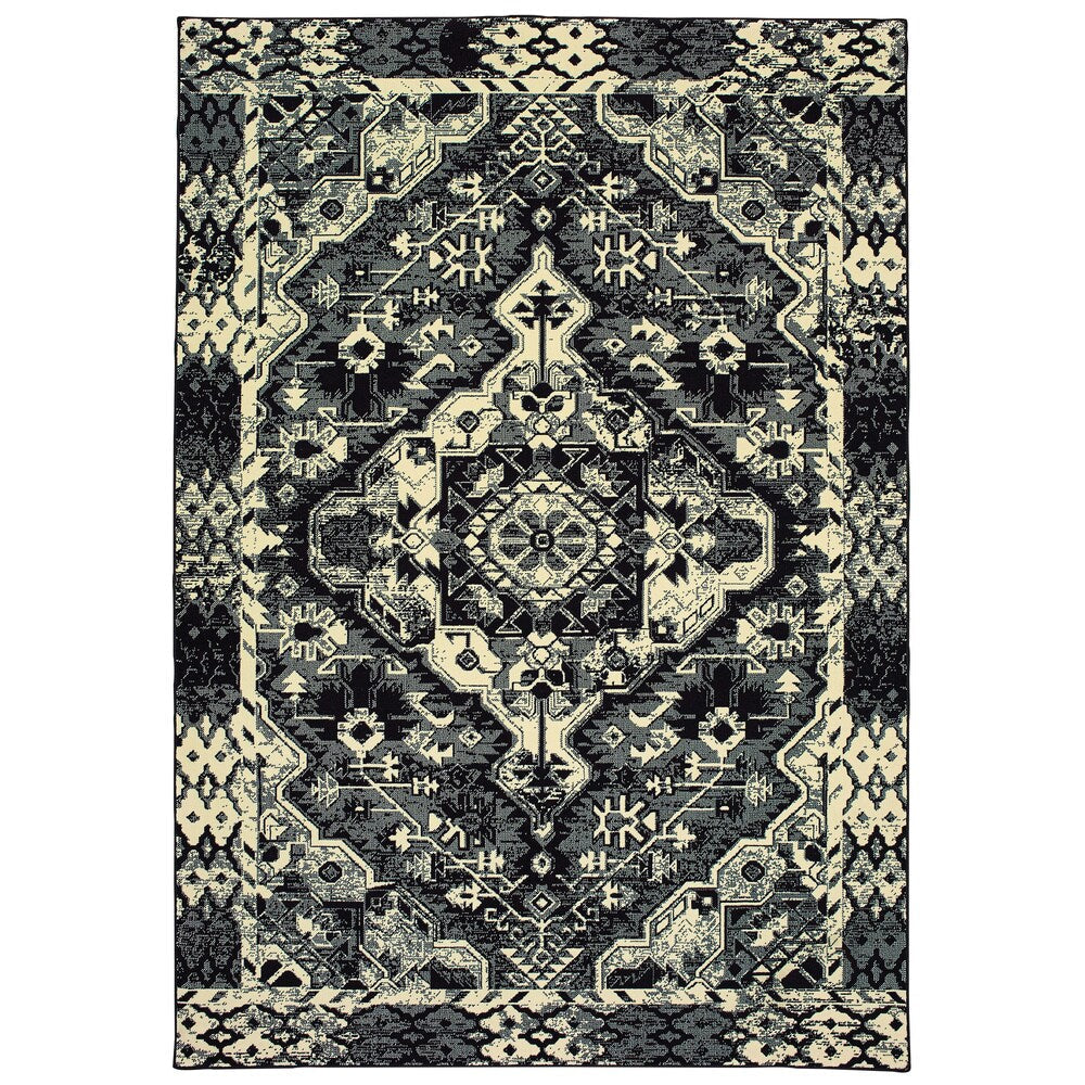 Moss Medallion Black/ Ivory Micro Fiber Soft Area Rug