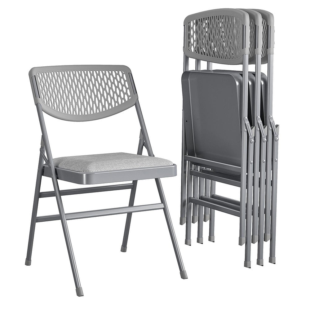 Ultra Comfort Commercial XL Premium Fabric Padded Folding Chair, ANSI/BIFMA 300 lb. Weight Rating, Triple Braced, Gray, 2-Pack