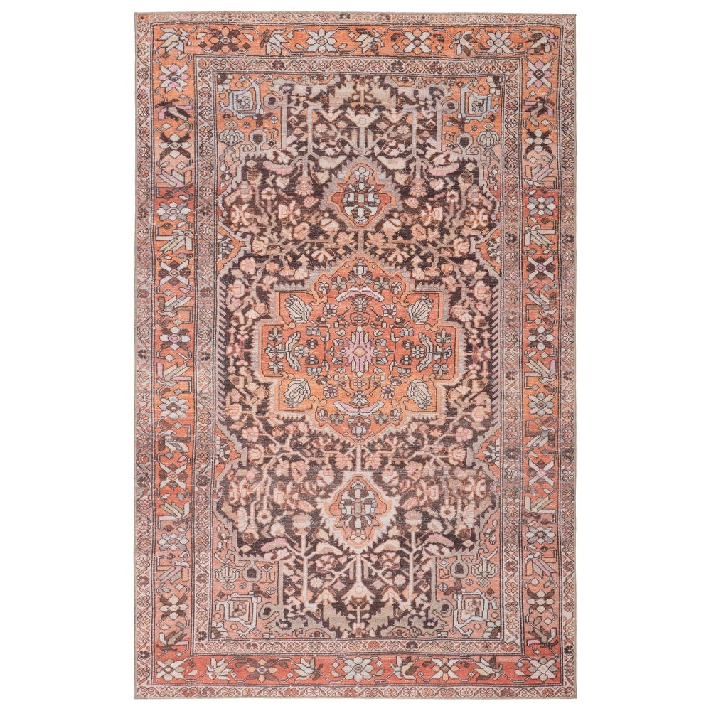 Dennis Indoor/Outdoor Orange and Dark Grey Medallion Soft Area Rug