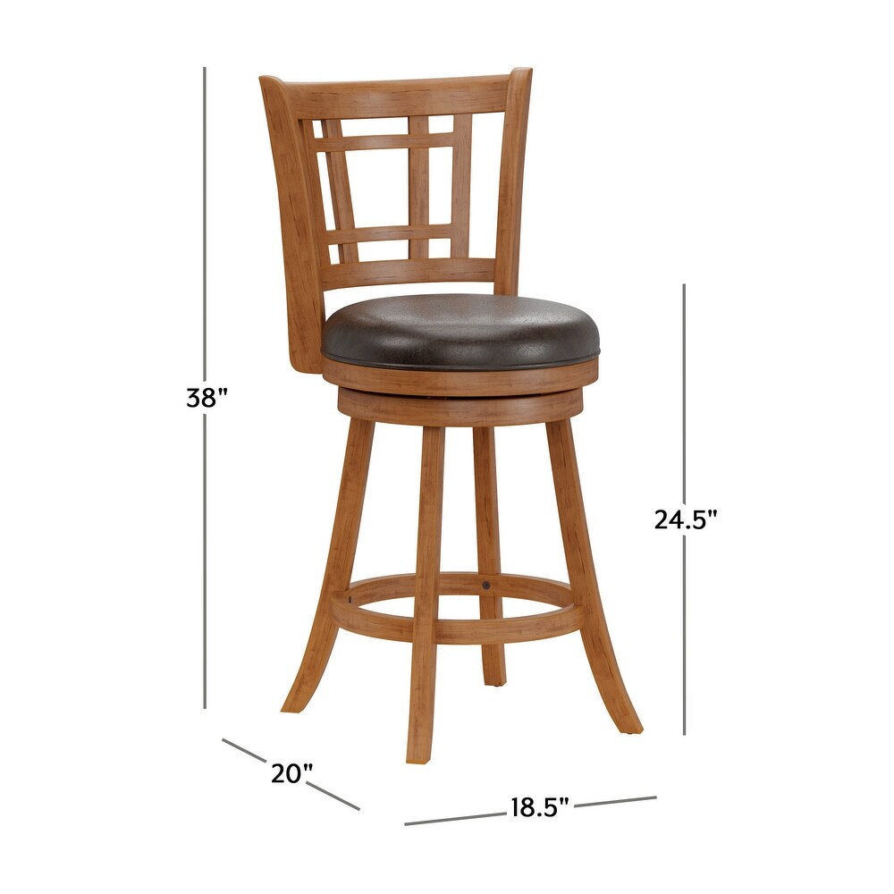 Wood Counter Height Swivel Stool, Oak with Brown Faux Leather