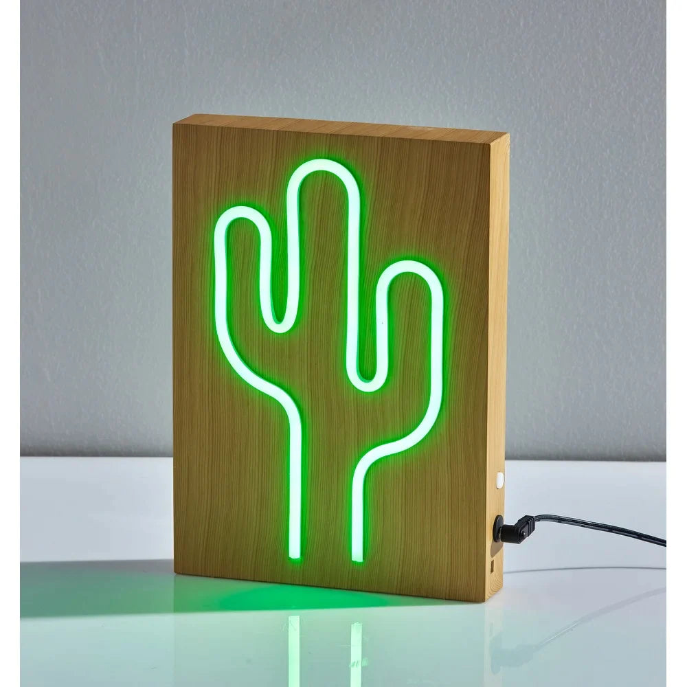 Wood Framed Neon LED Cactus Table or Wall Lamp – Joanna Home Decor