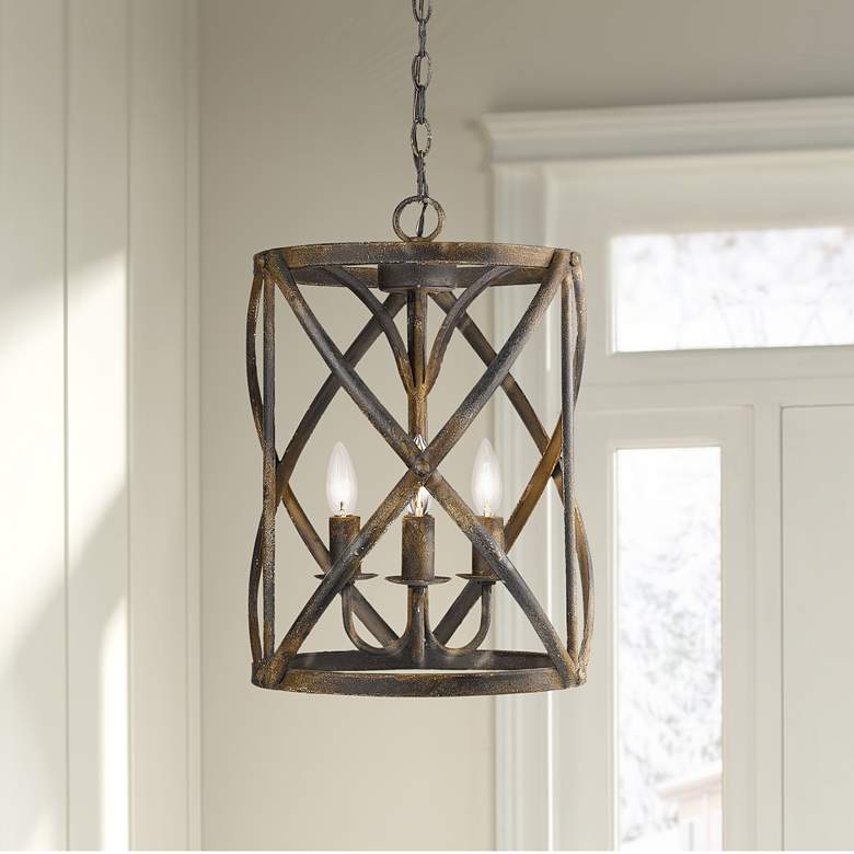 Alcott 13"W Antique Black Iron 3-Light Foyer Pendant Light