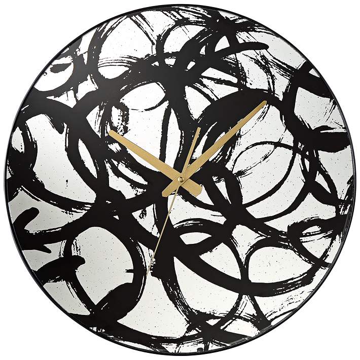 Allana Black Print 17 3/4" Round Mirrored Wall Clock