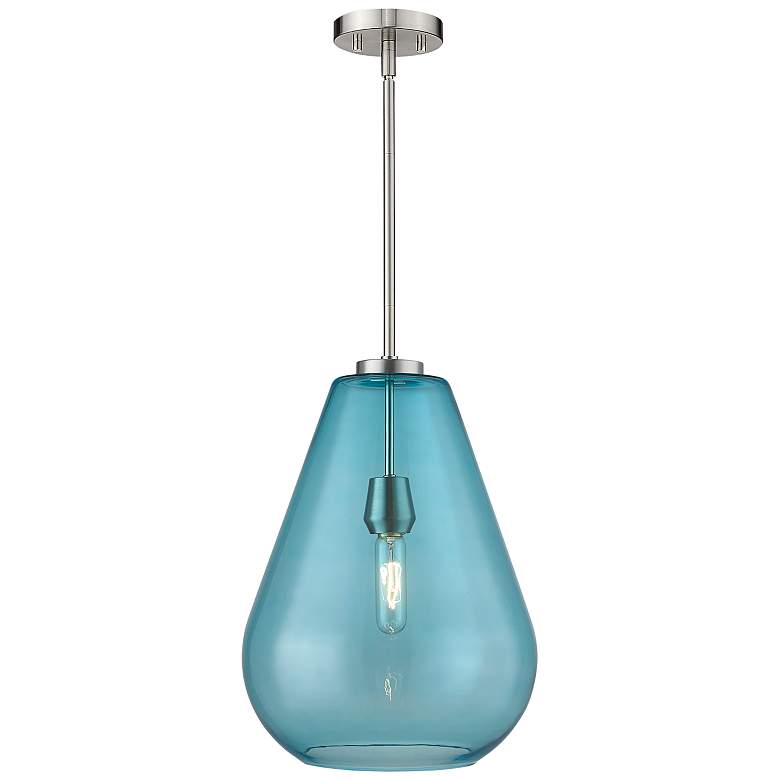 Ayra 12" Wide Brushed Nickel Mini Pendant Light with Blue Glass