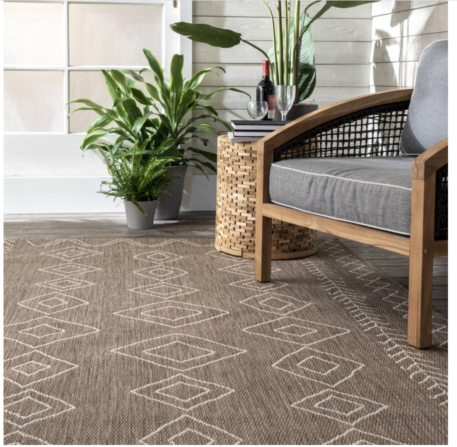 Moroccan Tribal Accent Light Brown Indoor/Outdoor Area Rugs - Durable/Easy Maintenance