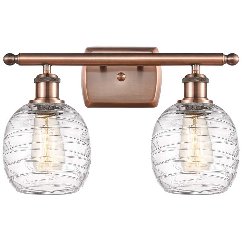 Belfast 2 Light 16" Bath Light - Antique Copper - Deco Swirl Shade