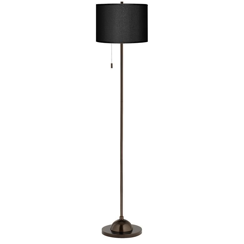 Black Faux Silk Shade Bronze Club Floor Lamp