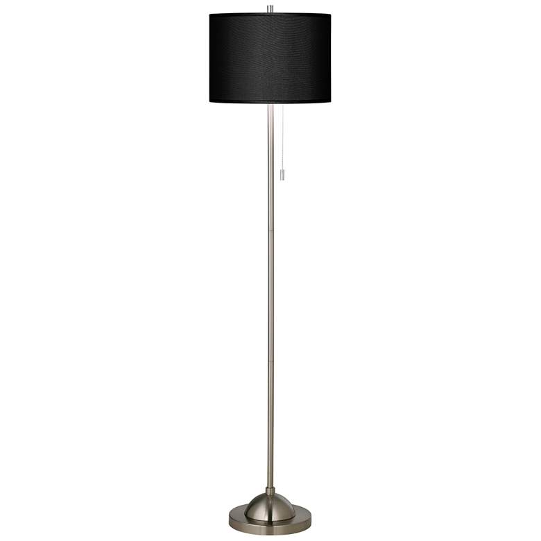 Blue Faux Silk Brushed Nickel Pull Chain Floor Lamp