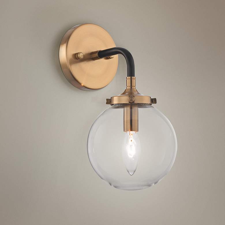 Boudreaux 12" High Matte Black and Antique Gold Wall Sconce