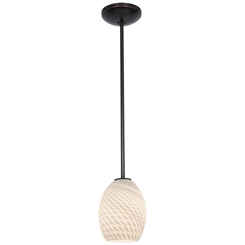 Brandy FireBird E26 LED Rod Pendant - Oil Rubbed Bronze Finish, White Glass