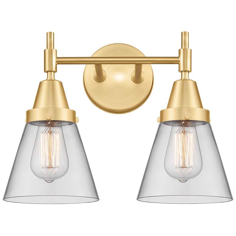 Caden Cone 6" 2 Light 15" Bath Light - Satin Gold - Clear Shade