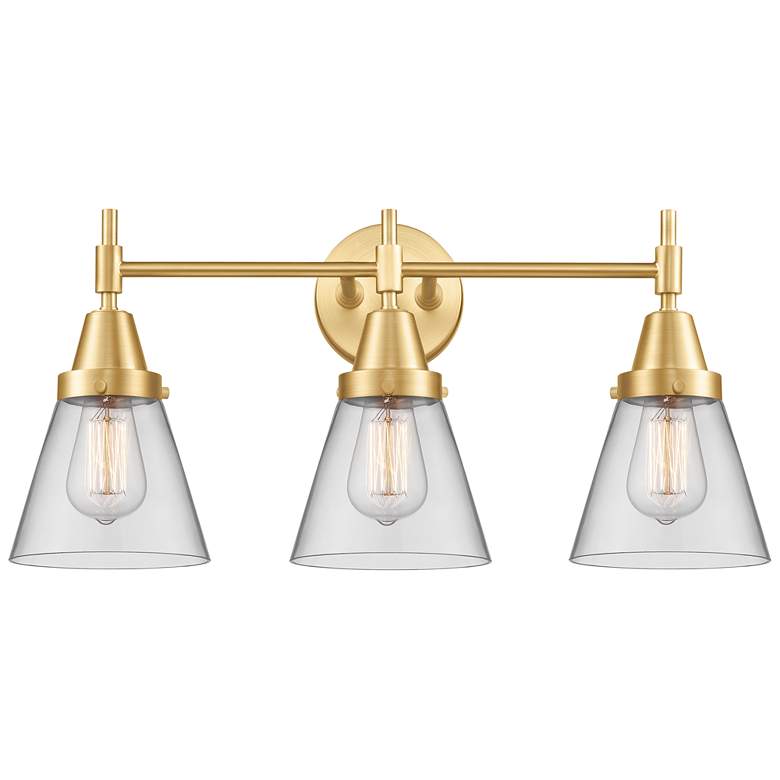 Caden Cone 6" 3 Light 24" Bath Light - Satin Gold - Clear Shade
